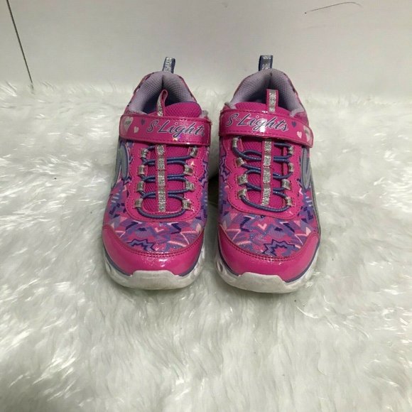 Skechers KIDS Girls casual trendy Pink and Purple Light Up Heart Shoes Size 3 - Picture 2 of 6